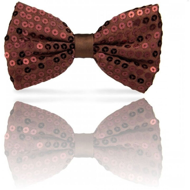 foto del prodotto trade shop traesio papillon paillettes marrone teatro paillette raso cravattino farfallino cravatta 