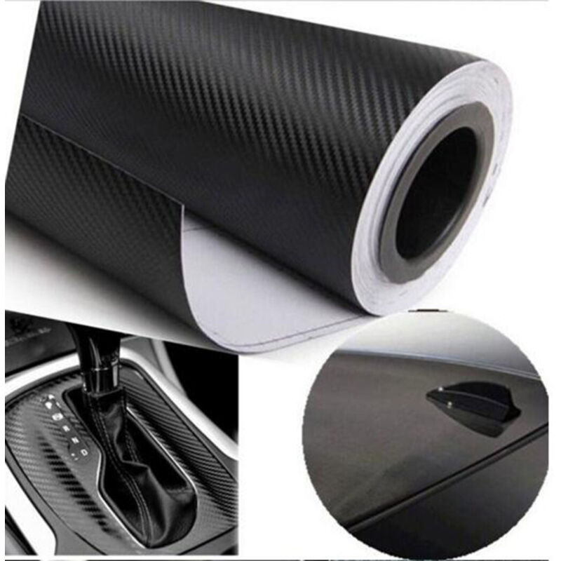 foto del prodotto trade shop traesio - pellicola adesiva in carbonio 3d antigraffi adesivo car wrapping auto moto - nero -75x200 cm -