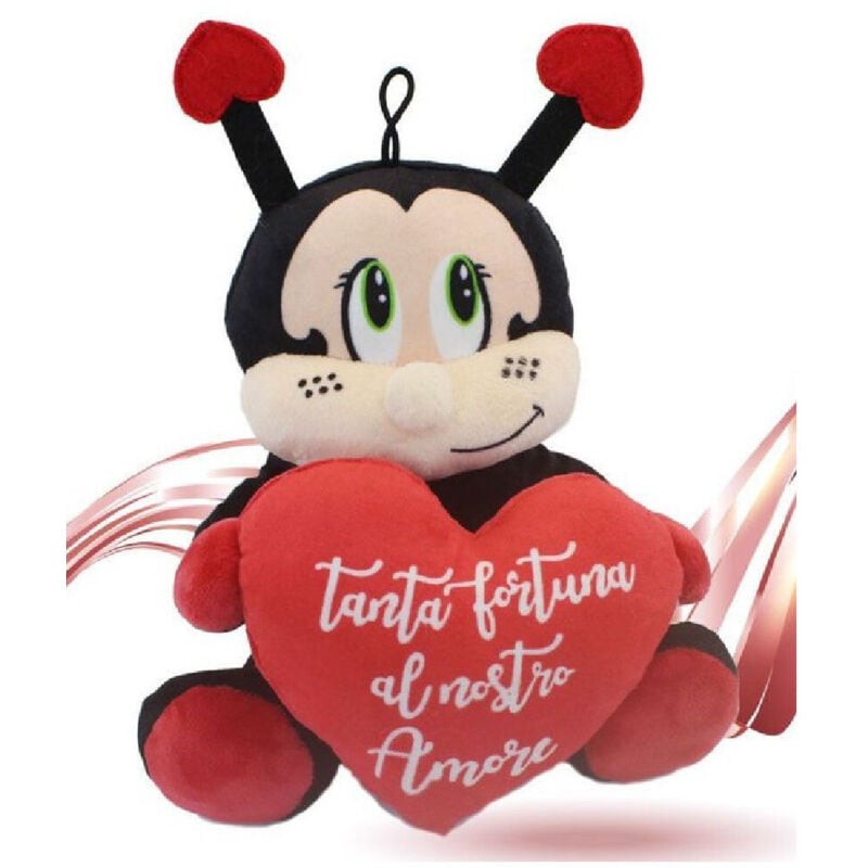 foto del prodotto trade shop traesio - peluche coccinella con cuore 22 cm porta fortuna san valentino con laccio 95363 -