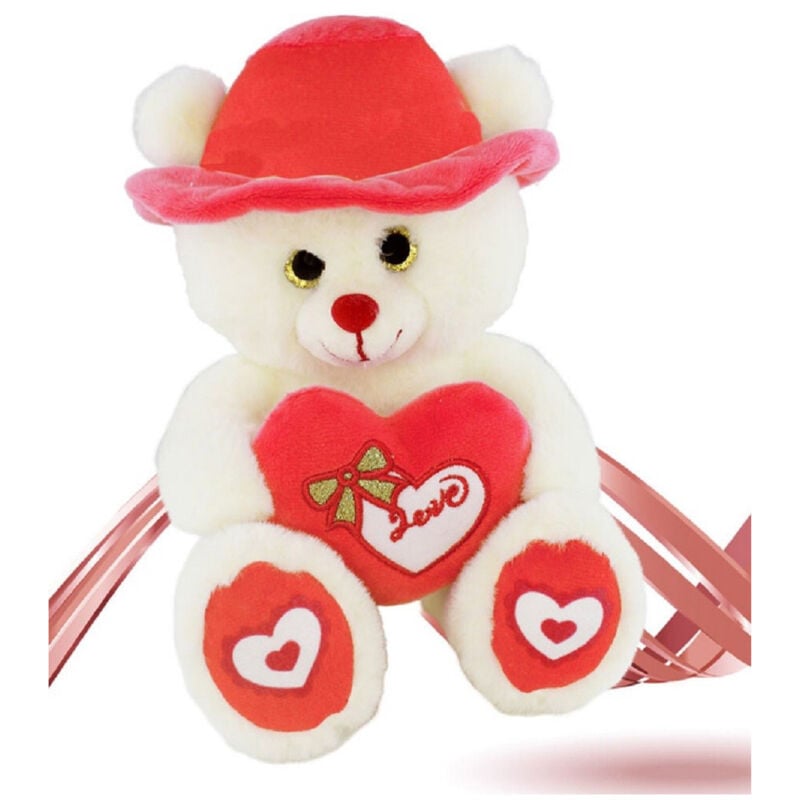 foto del prodotto trade shop traesio - peluche orso con cappello cuore rosso 22 cm pupazzo regalo san valentino 92409 -