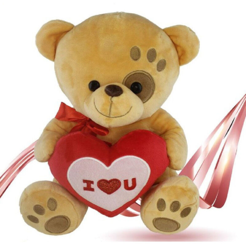 foto del prodotto trade shop traesio peluche orso con cuore fiocco rosso impronta su occhio 30cm san valentino 93772 