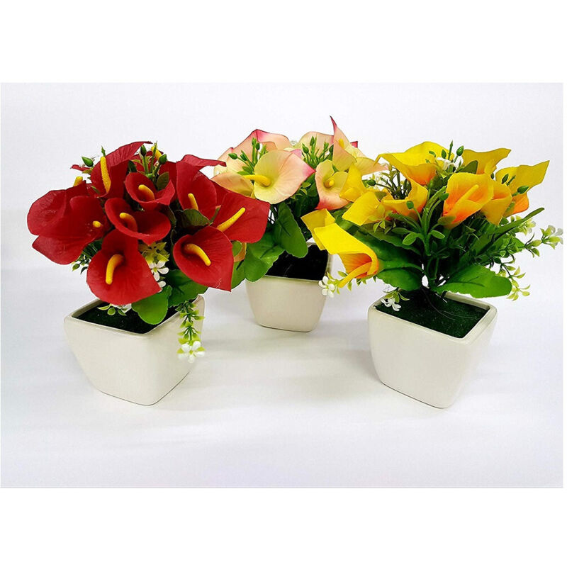 foto del prodotto trade shop traesio pianta calla finta colorata 21x7.5cm vaso ceramica decorazione fiori scrivania casa 