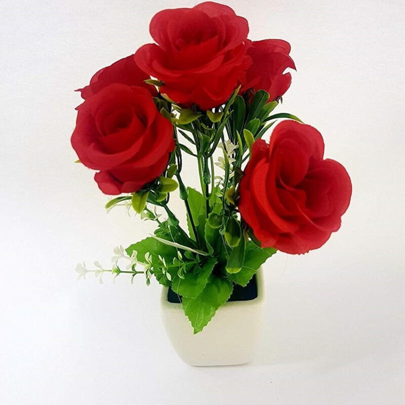 foto del prodotto trade shop traesio - pianta rosa rosse vaso bianco ceramica h29cm fiori decorazioni casa ufficio -