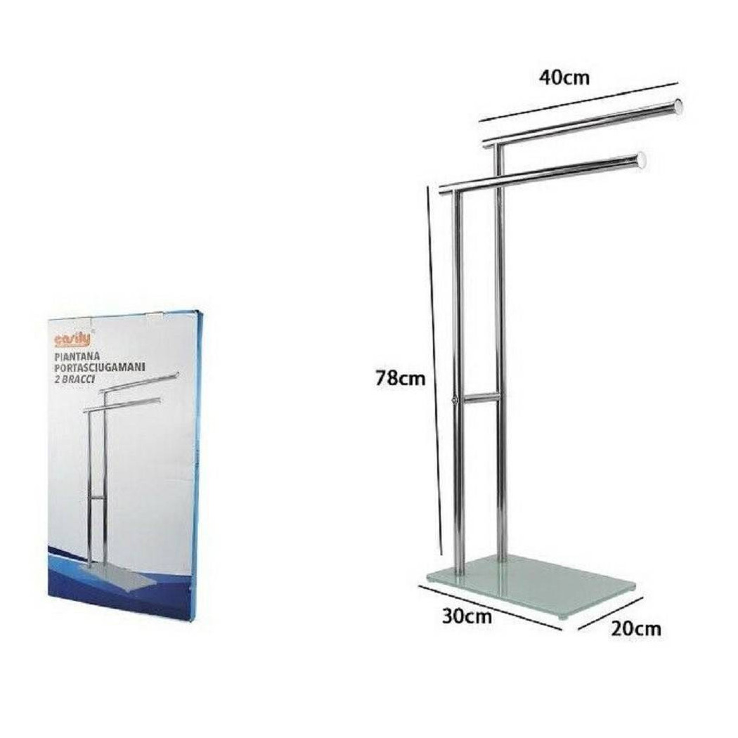 foto del prodotto trade shop traesio piantana portasciugamani arredo bagno 2 bracci metallo cromato base vetro 59967 