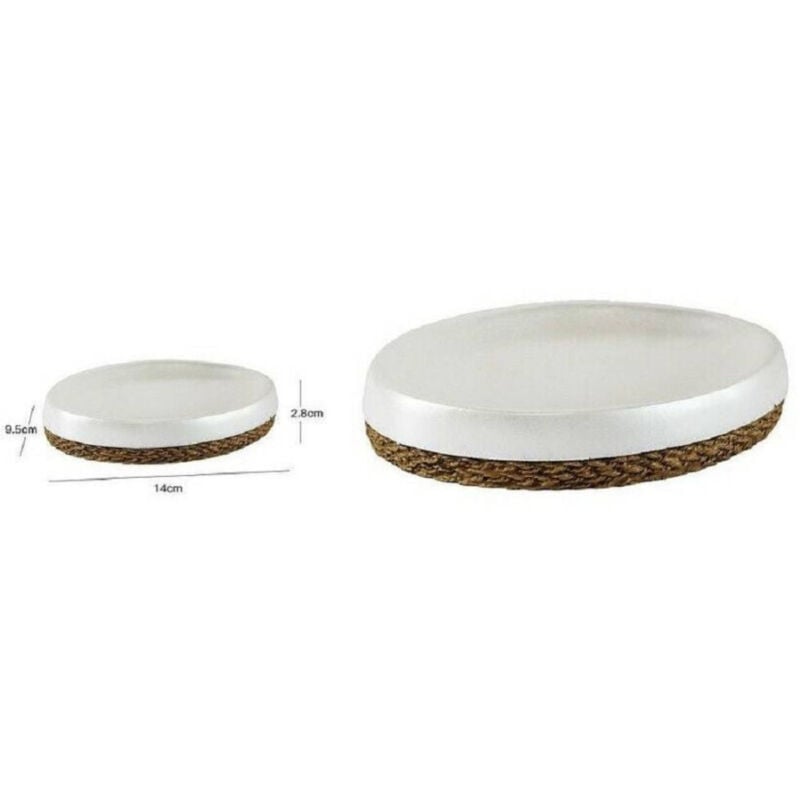 foto del prodotto trade shop traesio piatto piattino porta sapone saponetta bagno in ceramica bianca e corda 10377 