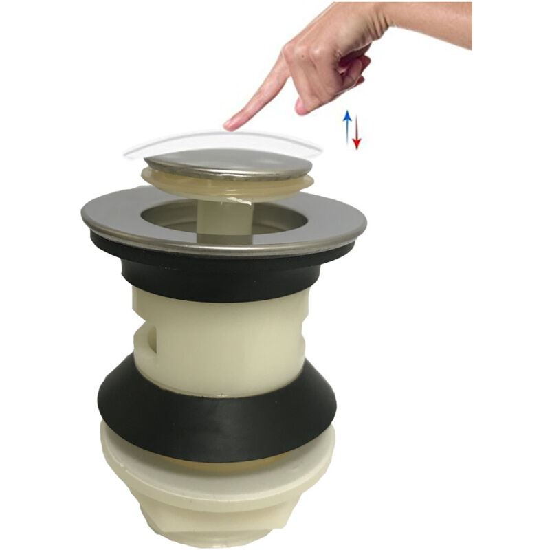 foto del prodotto trade shop traesio piletta universale in plastica per lavabo bide doppio click clack tappo pilette 