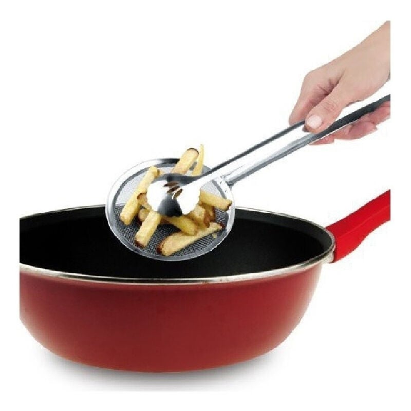foto del prodotto trade shop traesio pinza con colino scola fritto frittura a retina paletta patatine acciaio cucina 