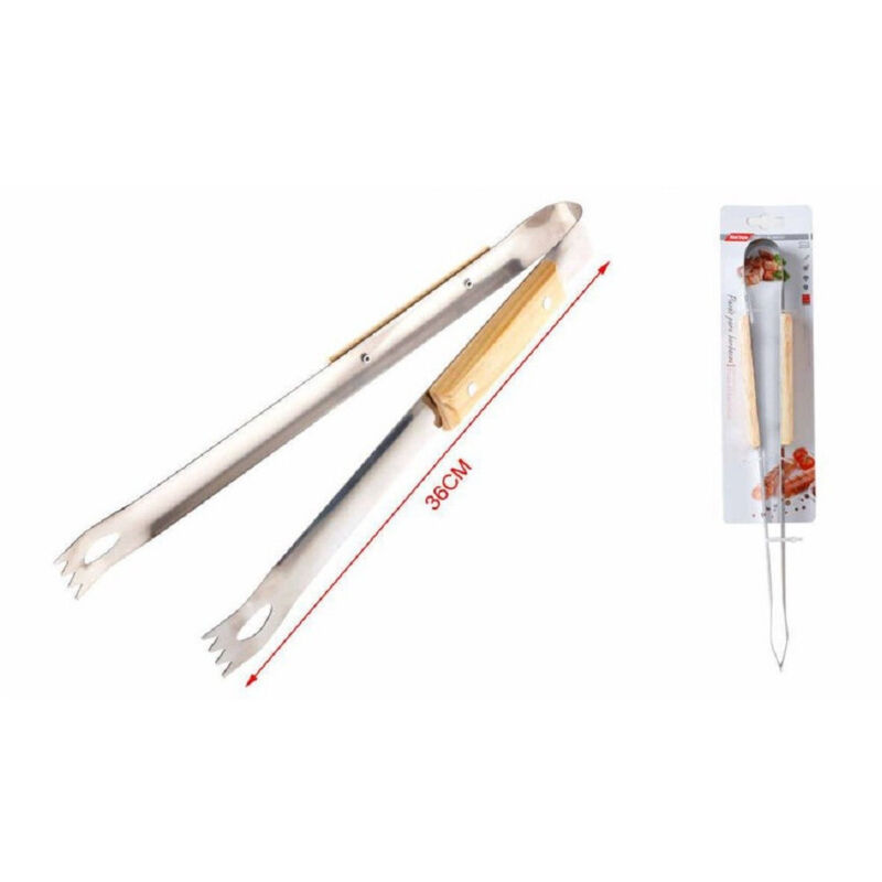 foto del prodotto trade shop traesio pinza per barbecue grigliate 36 cm carne pesce verdure in legno acciaio 2406329 