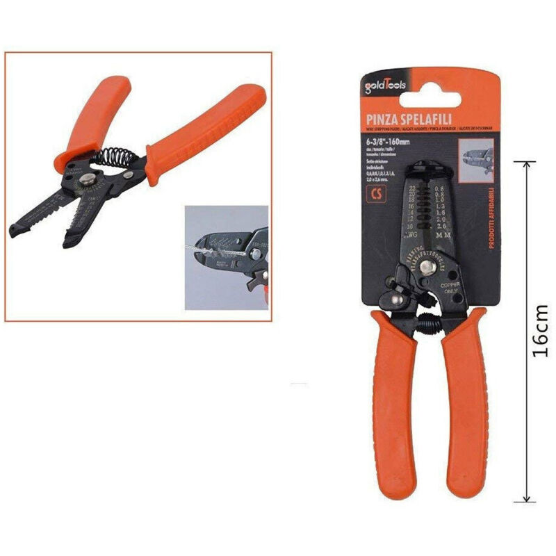 foto del prodotto trade shop traesio - pinza spelafili crimpatrice misure 0.6 2.6 mm manico isolante spellacavi 91569 -