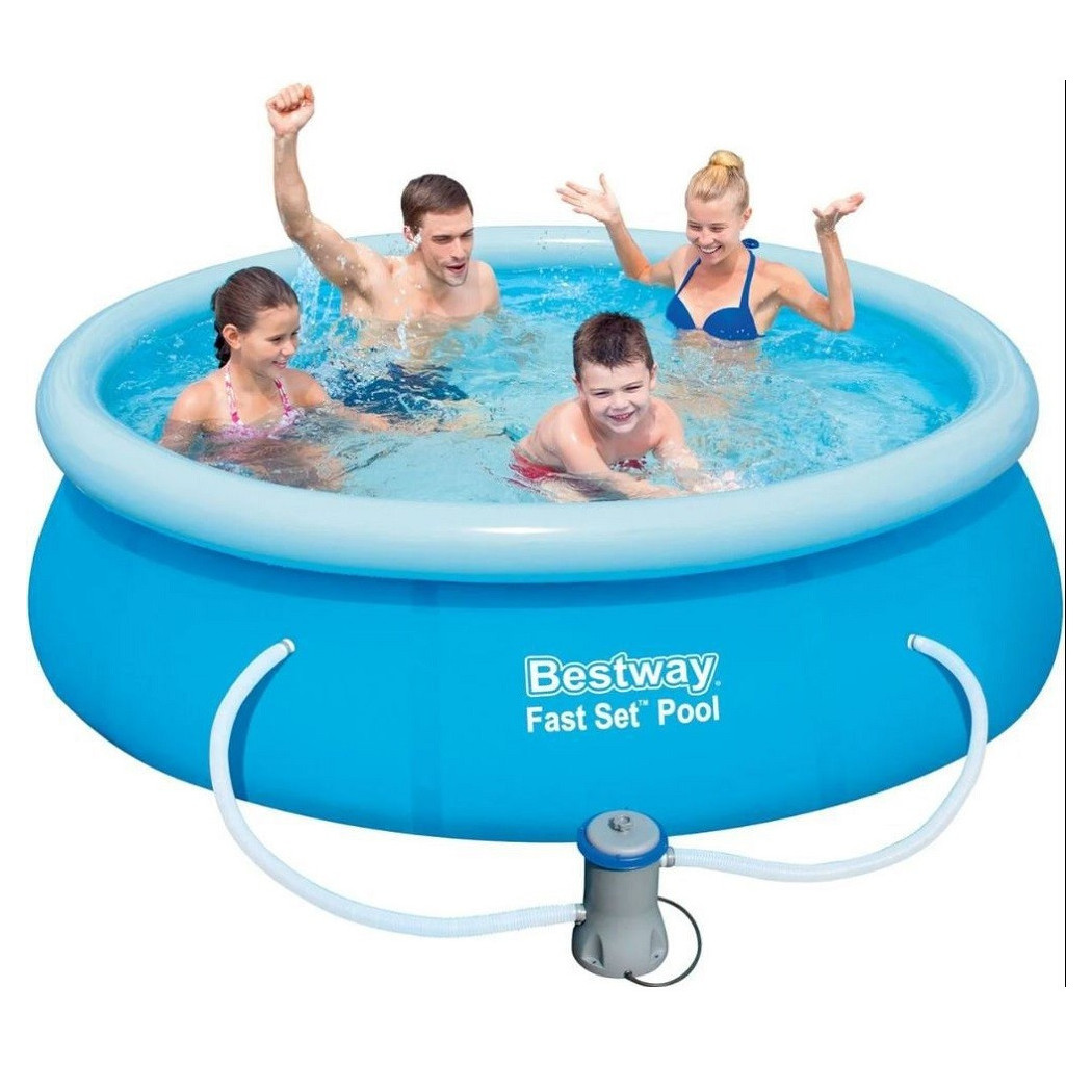 foto del prodotto trade shop traesio piscina fuori terra rotonda gonfiabile 244x61cm fast set con pompa filtro 57450 