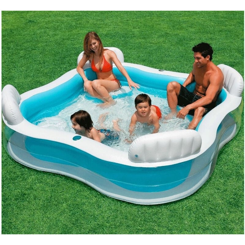 foto del prodotto trade shop traesio piscina gonfiabile fuoriterra 4 sedili 229x229x66cm con 2 portabicchieri 