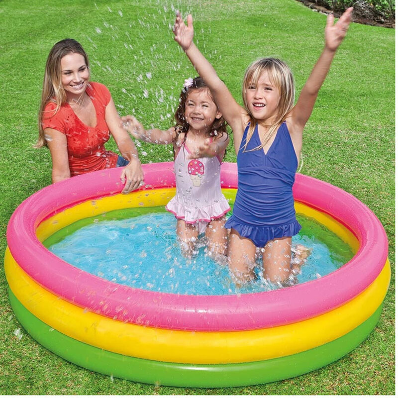foto del prodotto trade shop traesio - piscina gonfiabile per bambini arcobaleno a 3 anelli colorati 147 x 33 cm -