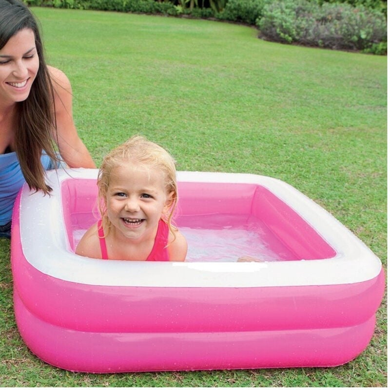 foto del prodotto trade shop traesio - piscina gonfiabile per bambini baby quadrata 2 anelli rosa 85 x 85 x 23 cm -