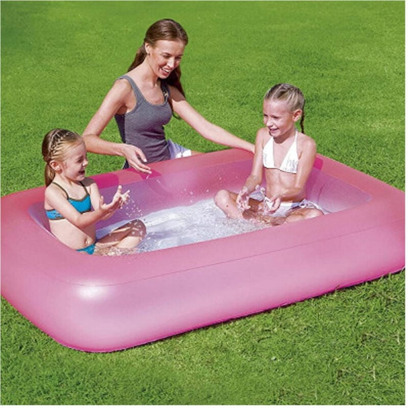 foto del prodotto trade shop traesio - piscina gonfiabile rettangolare 165 x 104 x 25 cm con fondo gonfiabile bambini - rosa