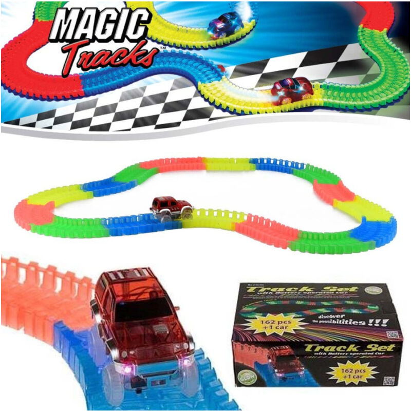 foto del prodotto trade shop traesio pista multicolore con macchina a led 162 pezzi binari componibili multi percorso 