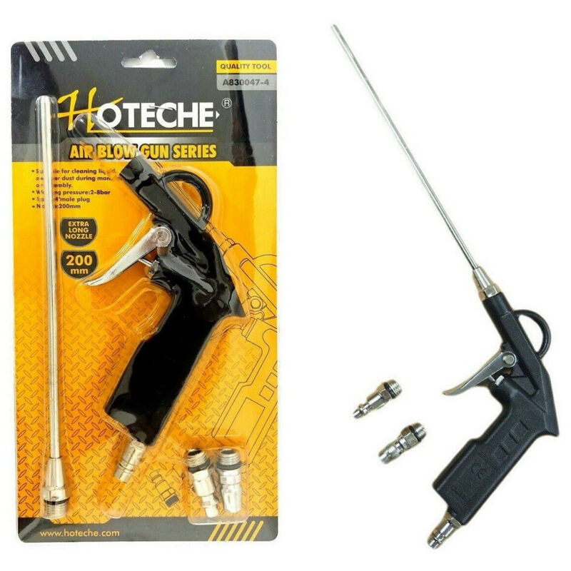 foto del prodotto trade shop traesio pistola per compressore soffiaggio aria con accessori beccuccio lungo 200mm 