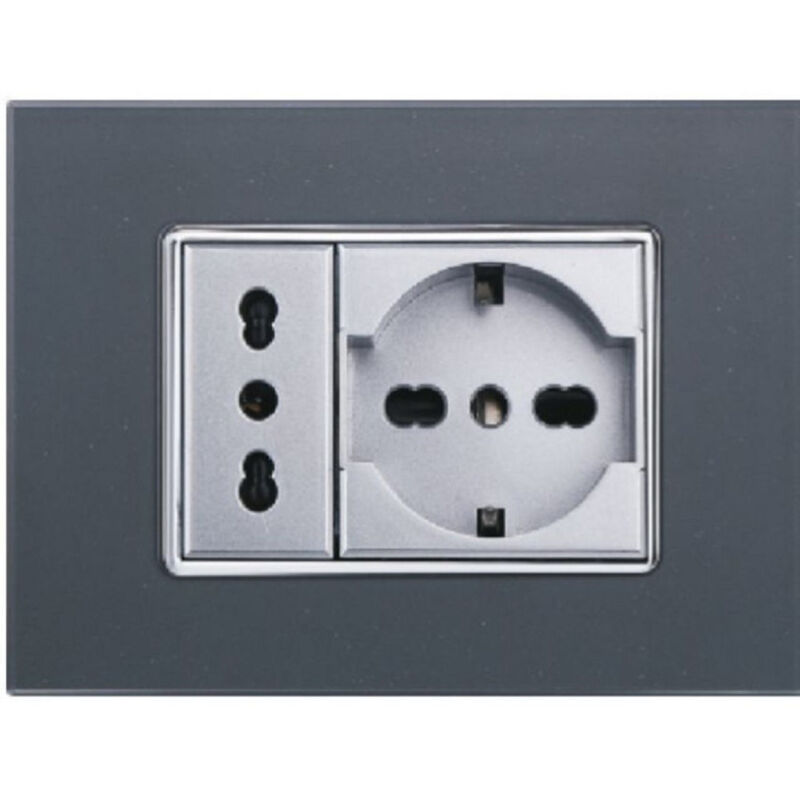 foto del prodotto trade shop traesio placca cristal 3 4 6 m acciaio scuro effetto vetro compatibile bticino axolute 3 fori 