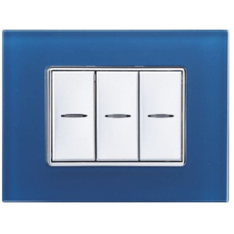 foto del prodotto trade shop traesio placca cristal 3m 4m 6m blu capri effetto vetro compatibile con bticino axolute 3 fori 