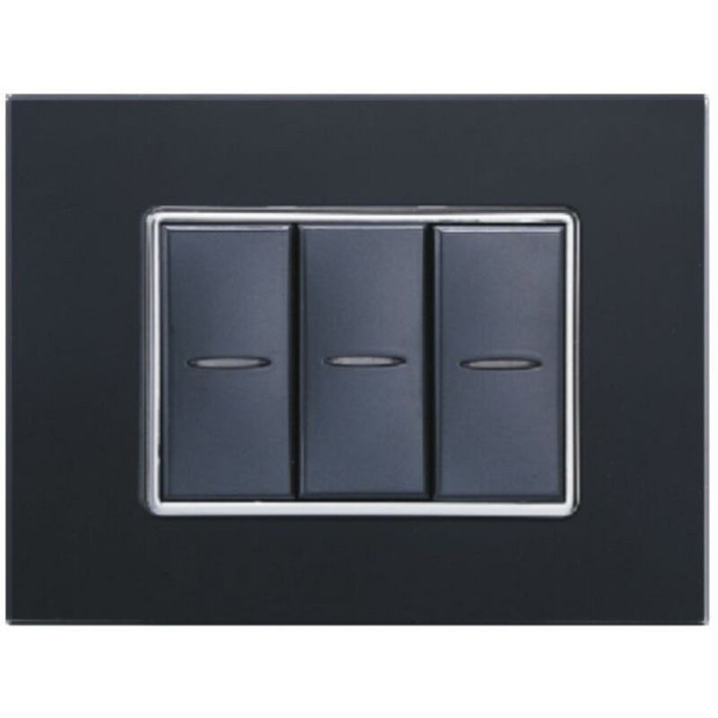 foto del prodotto trade shop traesio placca cristal 3m 4m 6m nero effetto vetro compatibile con bticino axolute 3 fori 