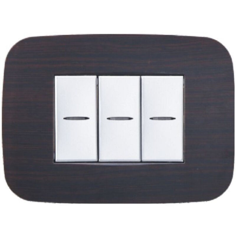 foto del prodotto trade shop traesio placca futura 3 4 6 moduli legno wenge compatibile con bticino axolute 3 fori 