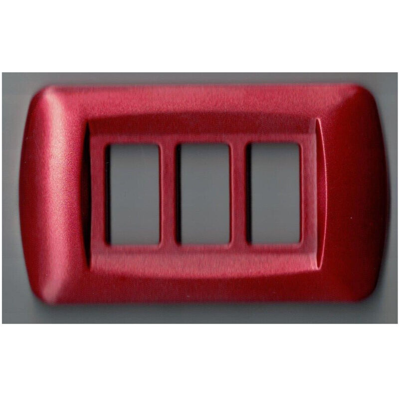 foto del prodotto trade shop traesio - placchette placche in abs serie magic bticino compatibili placca copriprese fori - rosso metallizzato -3 fori -