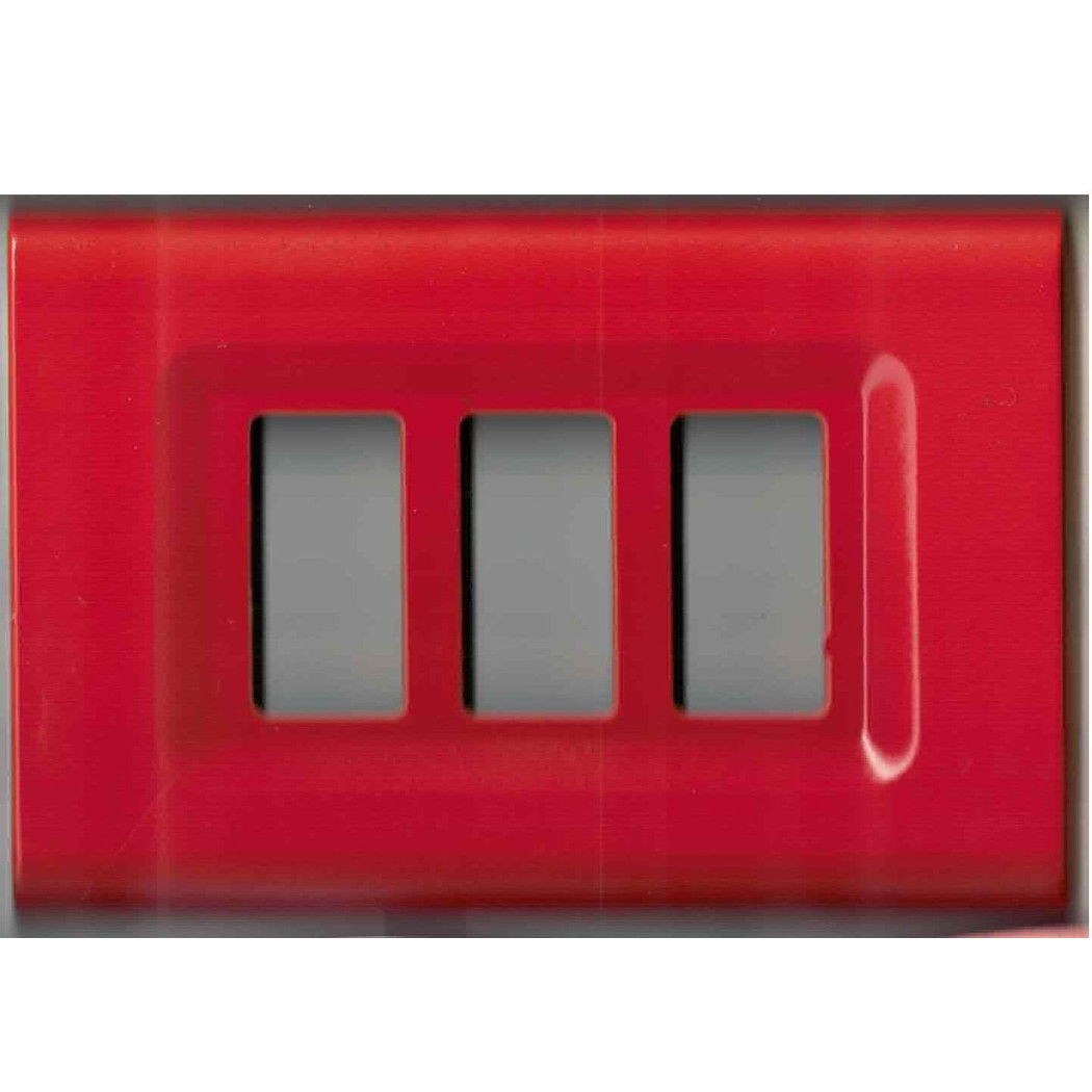 foto del prodotto trade shop traesio placchette placche in abs serie magic elite bticino compatibili color copriprese rosso metallizzato 3 fori 
