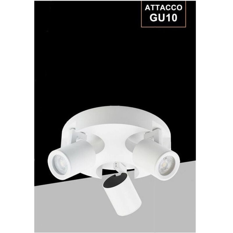 foto del prodotto trade shop traesio plafoniera 3 diffusori orientabile soffitto parete tonda gu10 bianco nero th8804 bianco