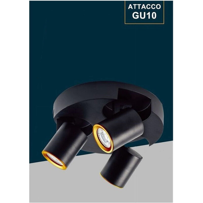 foto del prodotto trade shop traesio plafoniera 3 diffusori orientabile soffitto parete tonda gu10 bianco nero th8804 nero