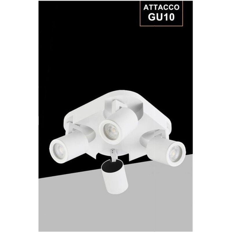 foto del prodotto trade shop traesio plafoniera 4 diffusori orientabile soffitto parete lampada gu10 bianco nero th8805 bianco