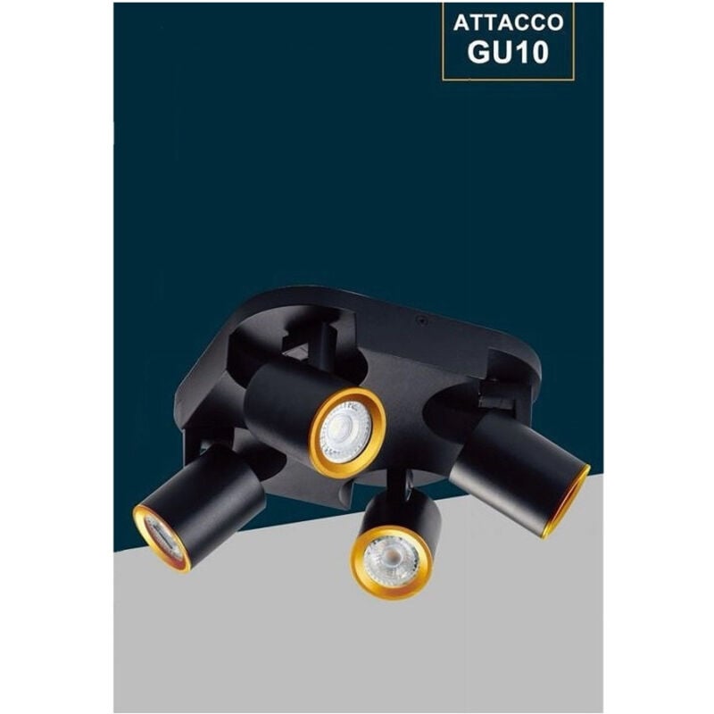 immagine 0 del prodotto trade shop traesio plafoniera 4 diffusori orientabile soffitto parete lampada gu10 bianco nero th8805 nero