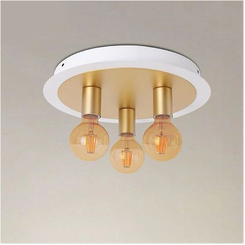 foto del prodotto trade shop traesio plafoniera a soffitto in metallo oro bianco con 3 luci lampada attacco e27 32668 