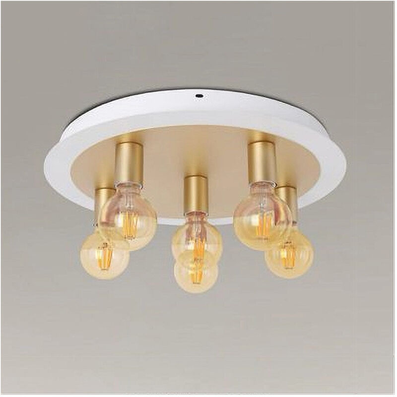 foto del prodotto trade shop traesio plafoniera a soffitto in metallo oro bianco con 5 luci lampada attacco e27 32675 