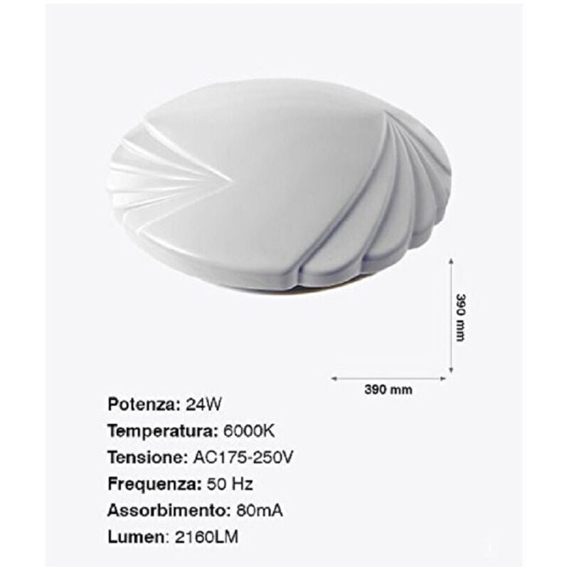 foto del prodotto trade shop traesio - plafoniera da soffitto faretto led 24w tondo ventaglio pannello 2160lm 39cm design moderno -