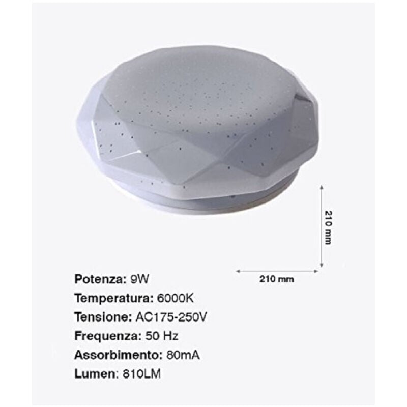 foto del prodotto trade shop traesio - plafoniera da soffitto faretto led 9w tondo esagonale pannello 810lm 21cm design moderno -