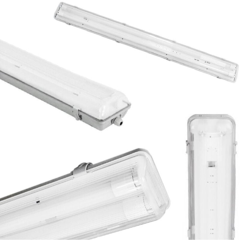 foto del prodotto trade shop traesio plafoniera doppia per tubi led t8 in plastica da 150cm trasparente impermeabile 