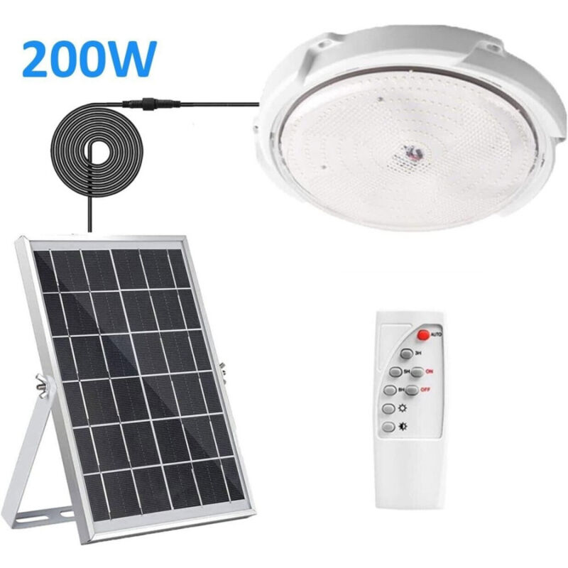 foto del prodotto trade shop traesio plafoniera faro led pannello solare 200 w con sensore crepuscolare ip65 esterno 