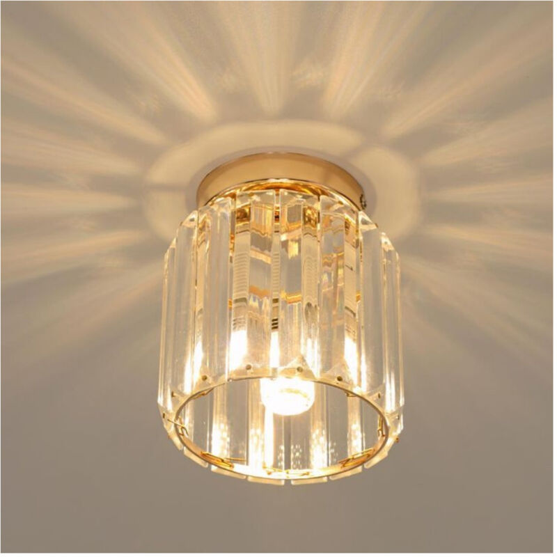 foto del prodotto trade shop traesio plafoniera lampadario da soffitto a cilindro oro e27 in cristallo design elegante 