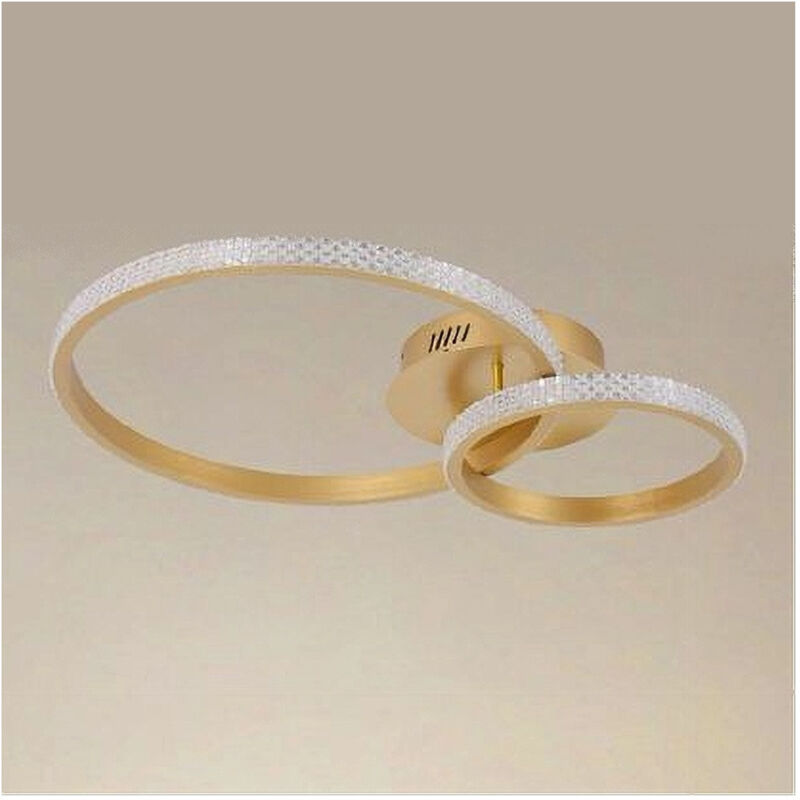 foto del prodotto trade shop traesio plafoniera led 48 w 2 cerchi effetto cristallo con telecomando moderno oro 31791 