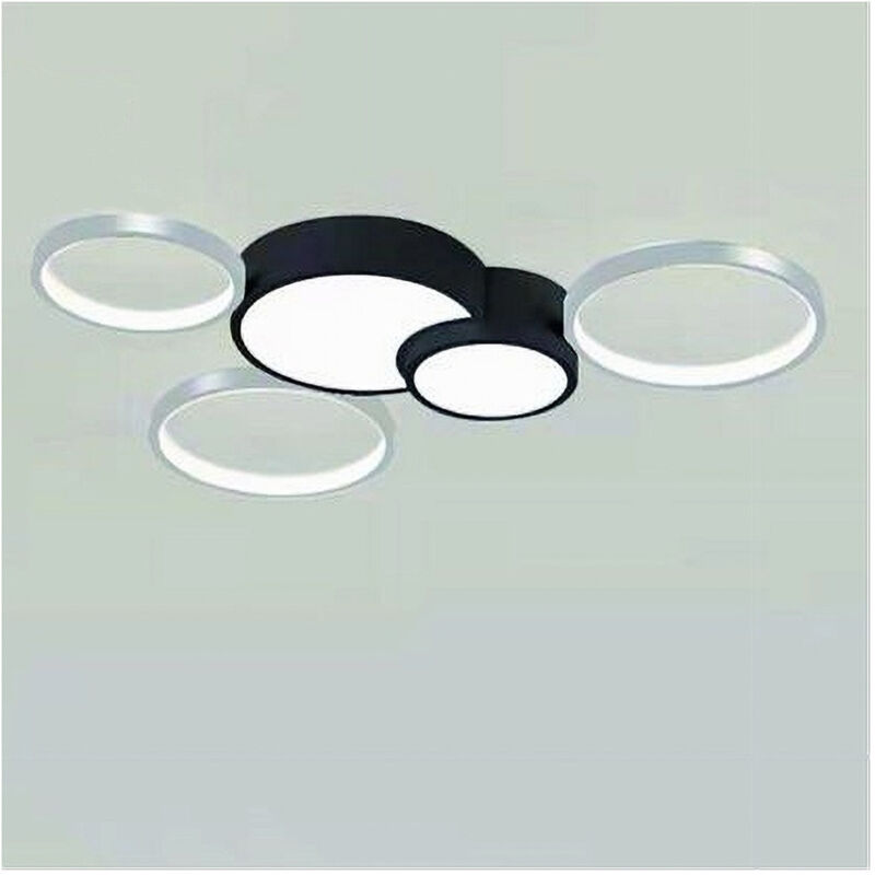 foto del prodotto trade shop traesio plafoniera led 48w 5 cerchi argento nero lampada soffitto moderno luce 6500k 70982 