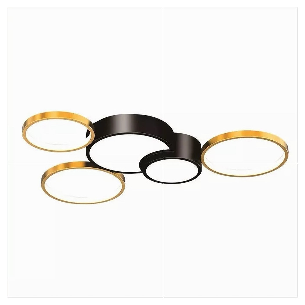 foto del prodotto trade shop traesio plafoniera led 48w 5 cerchi oro nero lampada da soffitto moderno luce 6500k 71022 