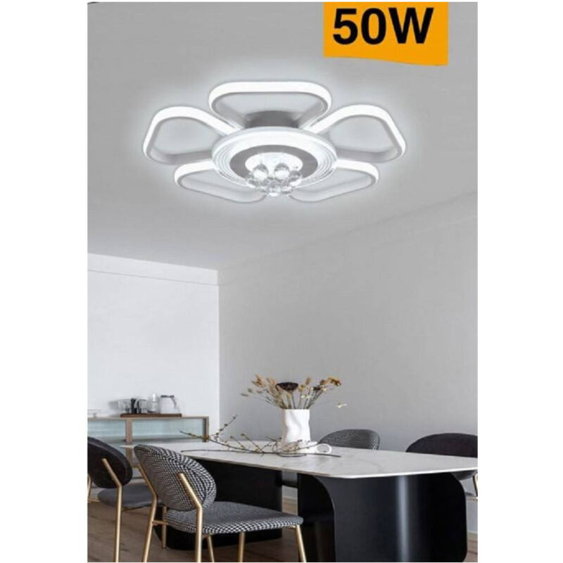 foto del prodotto trade shop traesio plafoniera led 50w forma fiore con pendenti moderna luce 6500k 3000k 4000k c42 b bianco freddo 