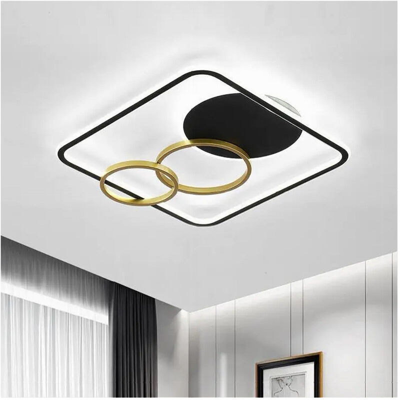 foto del prodotto trade shop traesio plafoniera led 55w quadrato con cerchi nero oro lampada soffitto luce 6500k 70906 