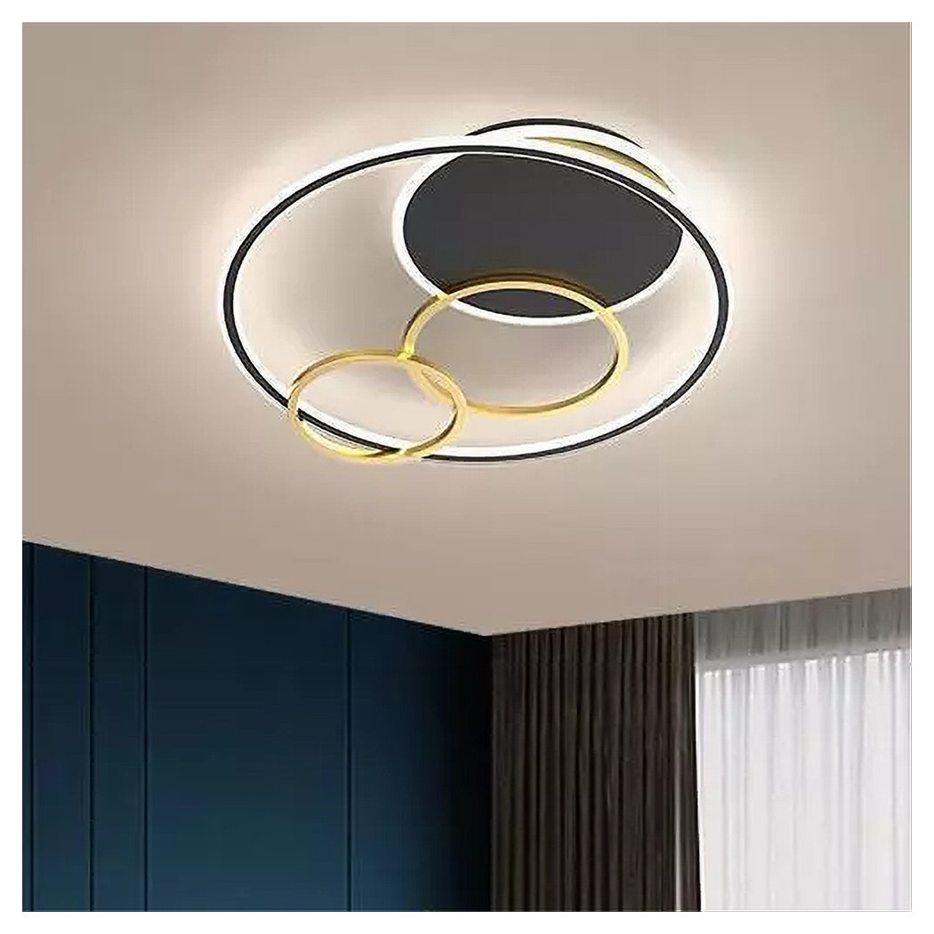 foto del prodotto trade shop traesio plafoniera led 55w tondo con cerchi nero oro lampada da soffitto luce 6500k 70883 
