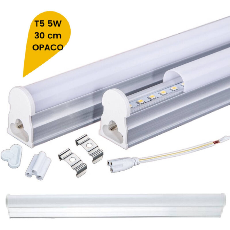 foto del prodotto trade shop traesio plafoniera led neon t5 sotto pensile reglette tubo vetro opaco 5 watt 30cm t5 30 bianco caldo 