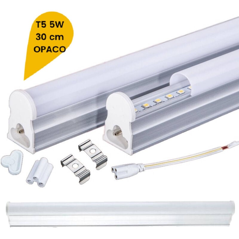 foto del prodotto trade shop traesio - plafoniera led neon t5 sotto pensile reglette tubo vetro opaco 5 watt 30cm t5-30 - -bianco naturale -