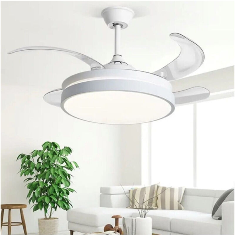 foto del prodotto trade shop traesio plafoniera moderna led con ventilatore soffitto cambia 3 luci telecomando f7189 