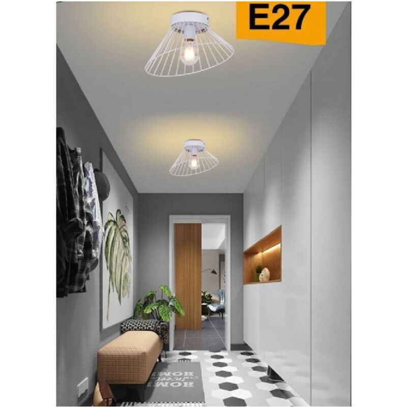 foto del prodotto trade shop traesio plafoniera paralume metallo lampadario lampada e27 decorativa contemporanea c70 bianco