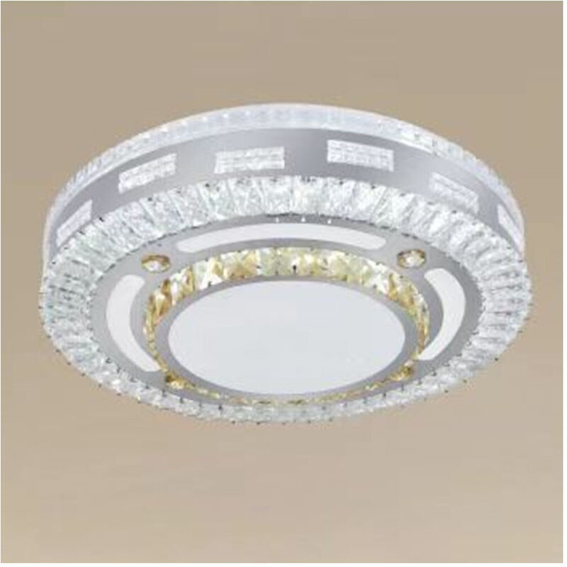 foto del prodotto trade shop traesio - plafoniera soffitto 65w 50cm led design tondo a strati con cristalli luce fredda 17814 -