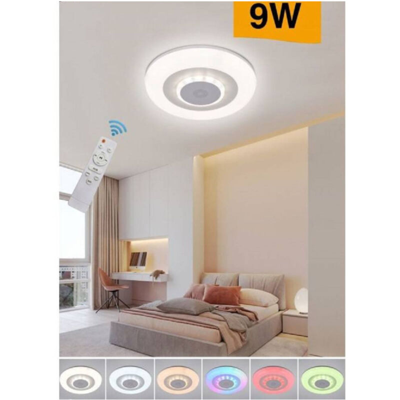 foto del prodotto trade shop traesio plafoniera soffitto luce led rgb bluetooth cassa telecomando dimmerabile c44 rgb o 