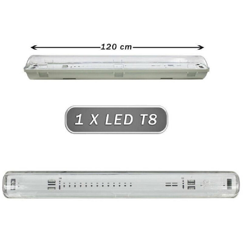 foto del prodotto trade shop traesio plafoniera stagna 1 neon led tubo t8 g13 da 120 cm parete soffitto ip65 t8 120ss 